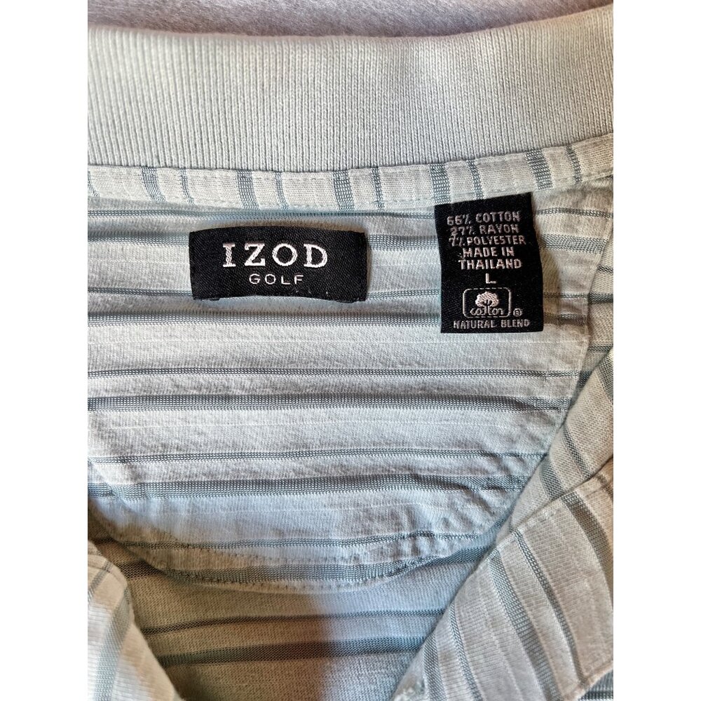 Two Golf Mens Polo Shirts Size L Nike Izod Green Cotton Blue Striped Blend - Picture 11 of 16